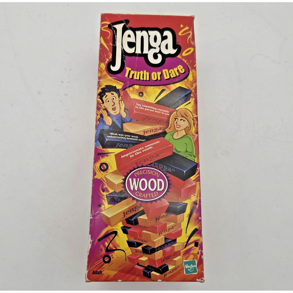 Vintage HASBRO 2000 Milton Bradley JENGA 3D Wood Block TRUTH or DARE Party GAME